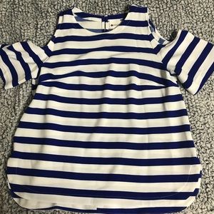 Navy Blue & White striped cold shoulder blouse